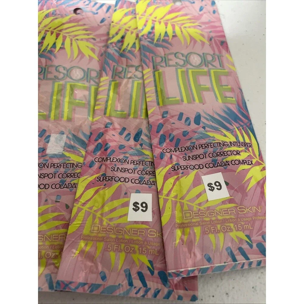 Lot Of 7 Designer Skin Tanning Lotion Packets Resort life Complexion Sunspots